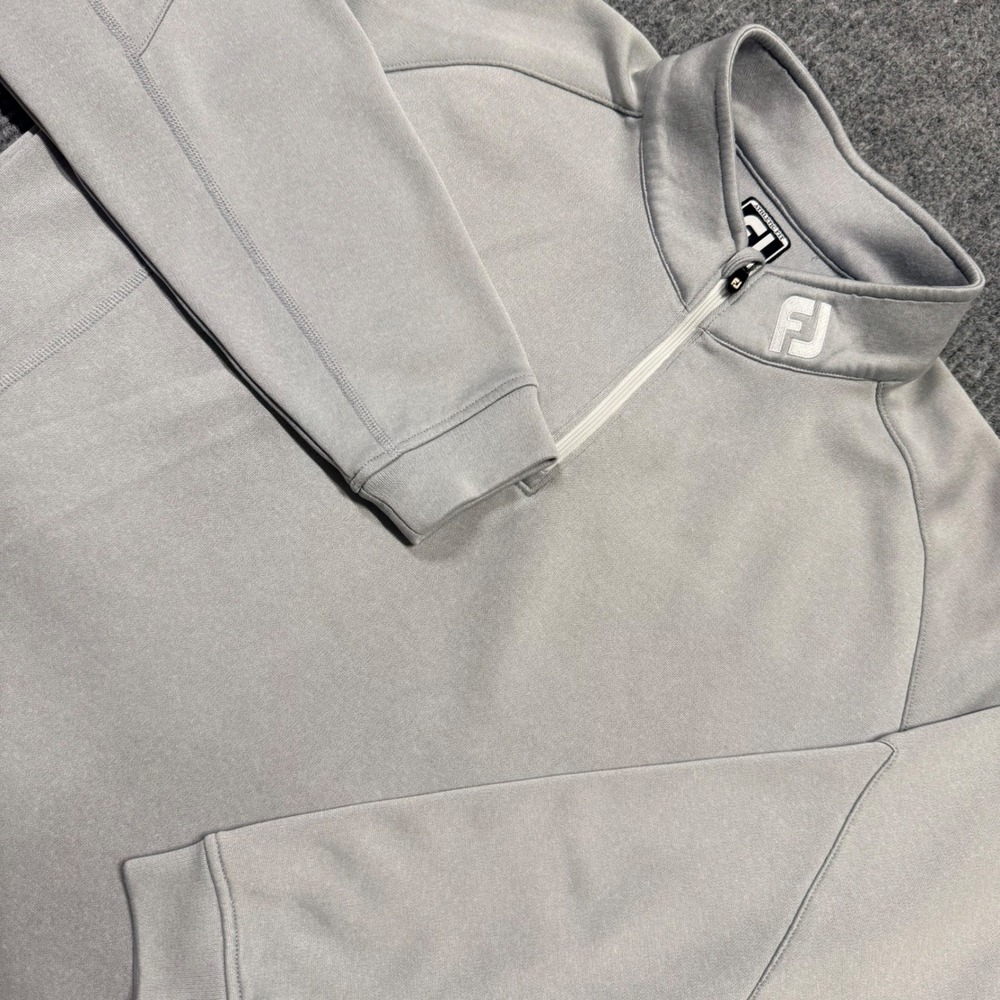 FootJoy Mens Athletic Fit Quarter Zip Golf Pullover Light Gray XL FJ Logo